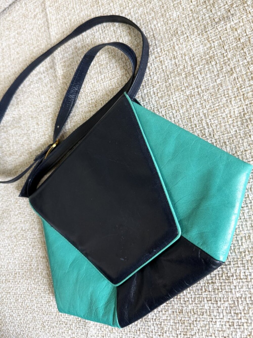 Vintage crossbody bag Women's black/green leather made in Italy